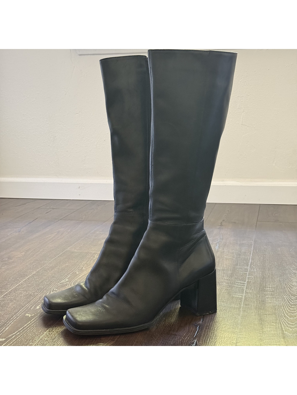 VTG 90s Y2K St Johns Bay Black Leather High Boots 10M Square Toe Rory Gillmore